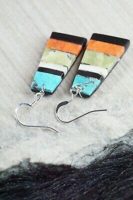 Multi Stone Inlay & Sterling Silver Earrings - Torevia Crespin - Santo Domingo