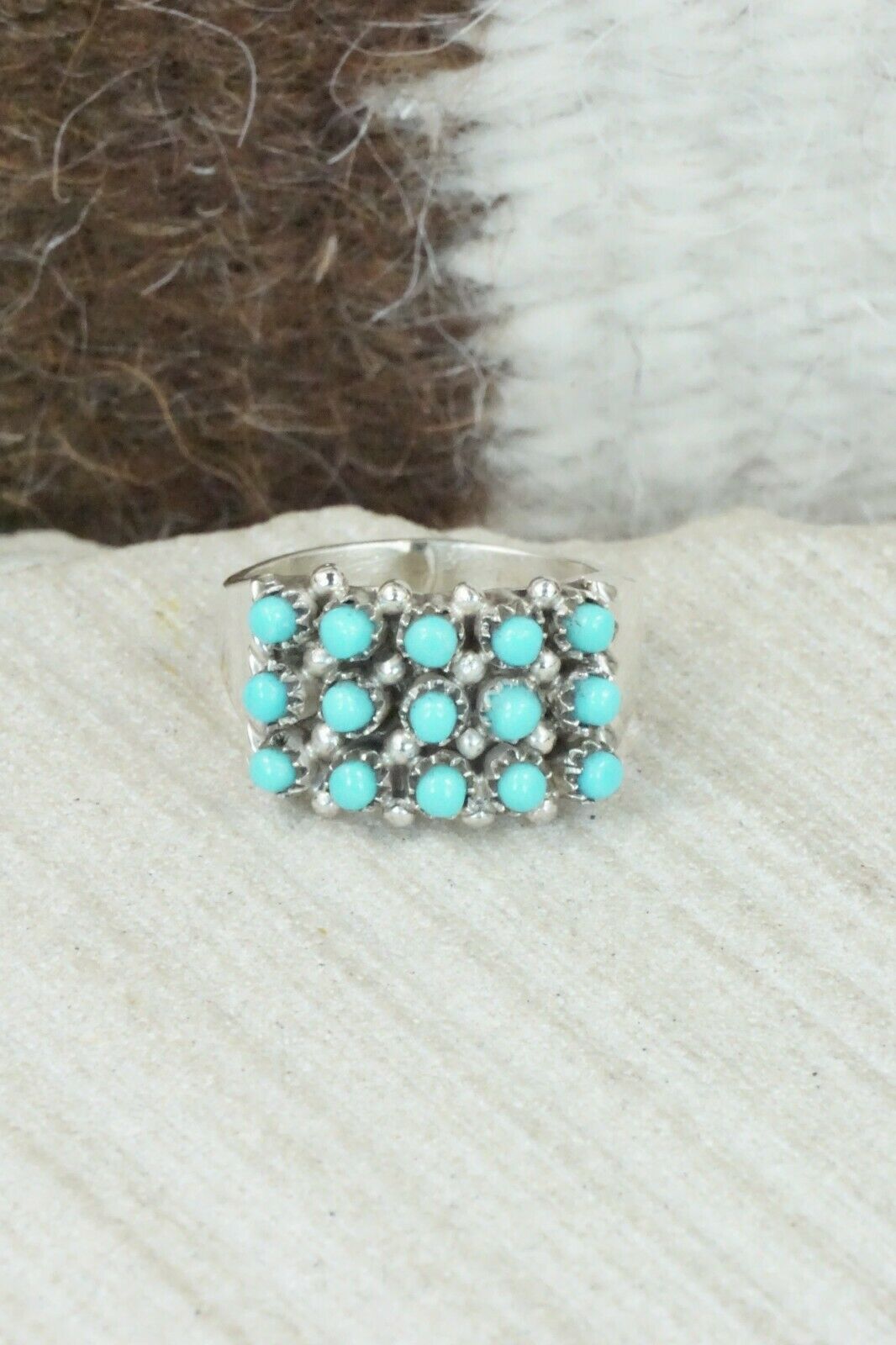 Turquoise & Sterling Silver Ring - April Haloo - Size 5.75