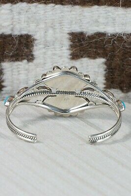 Navajo Turquoise, Spiny Oyster & Sterling Silver Flower Bracelet - Bobby Platero