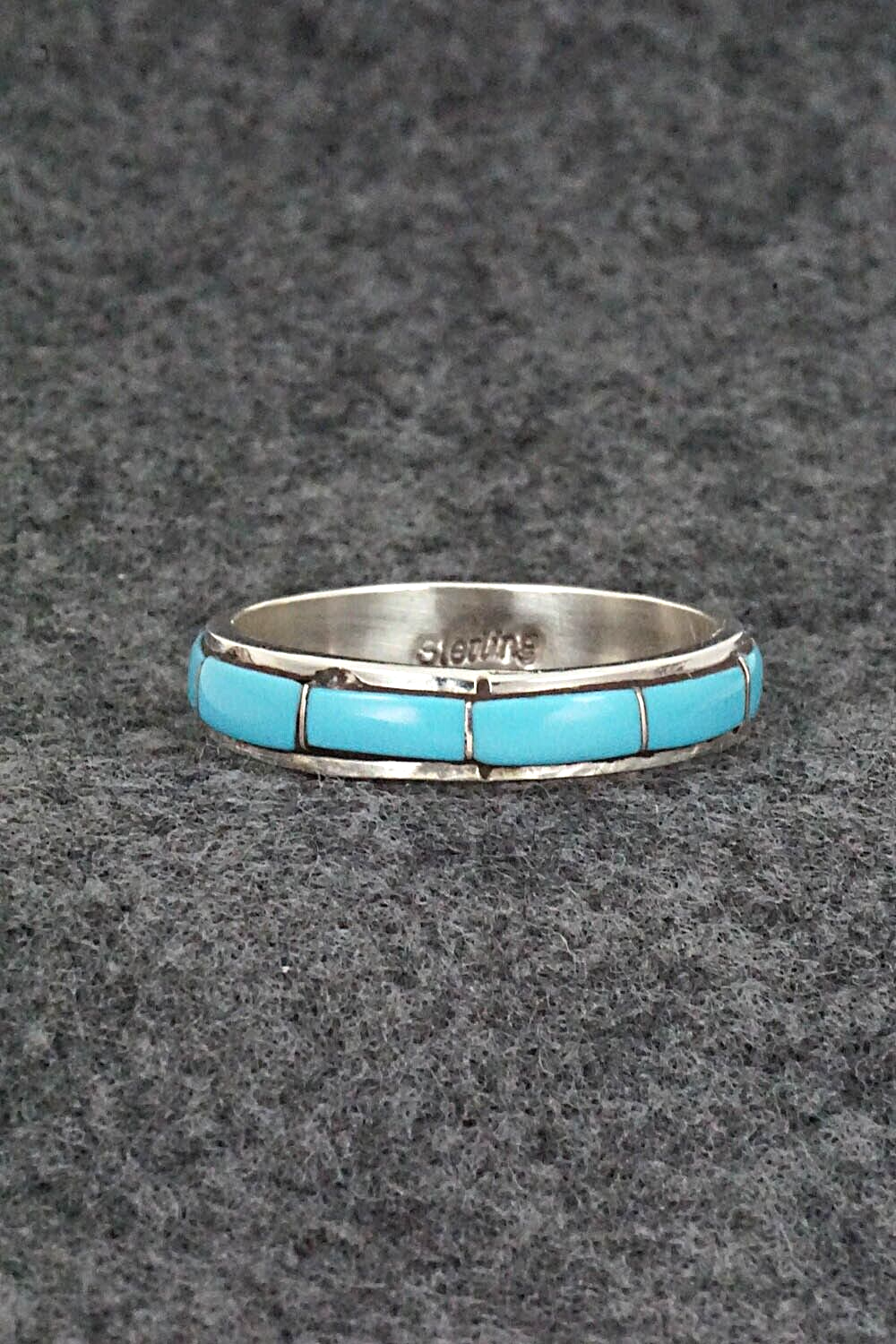 Turquoise & Sterling Silver Inlay Ring - Zenia Kyustewa - Size 10.75