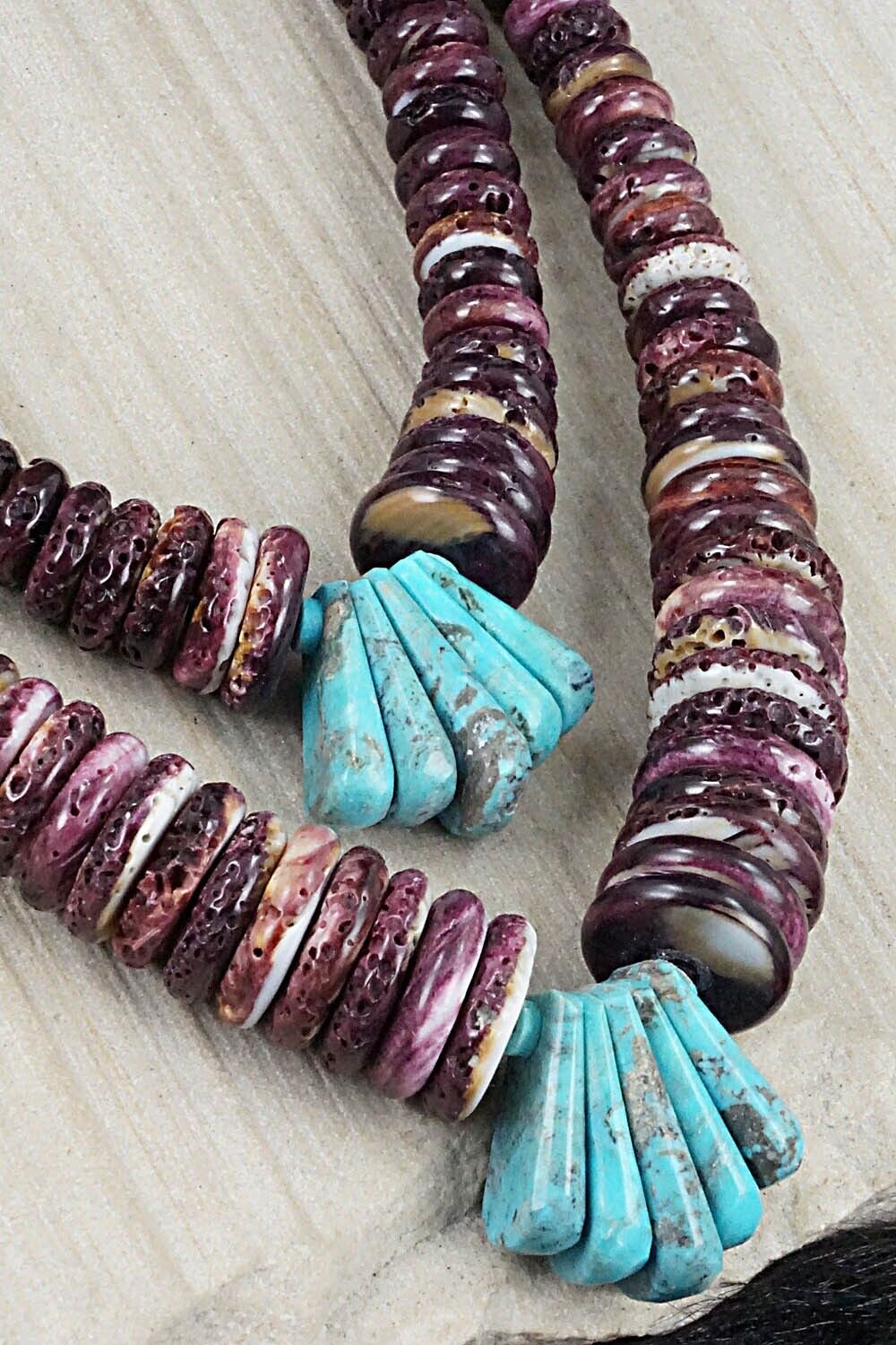 Turquoise, Spiny Oyster and Sterling Silver Necklace - Lupe Lovato