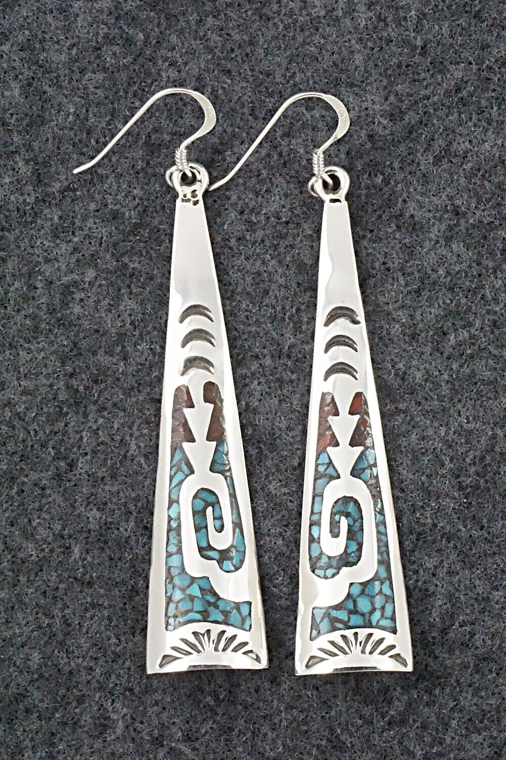 Turquoise, Coral & Sterling Silver Earrings - Jolene Yazzie