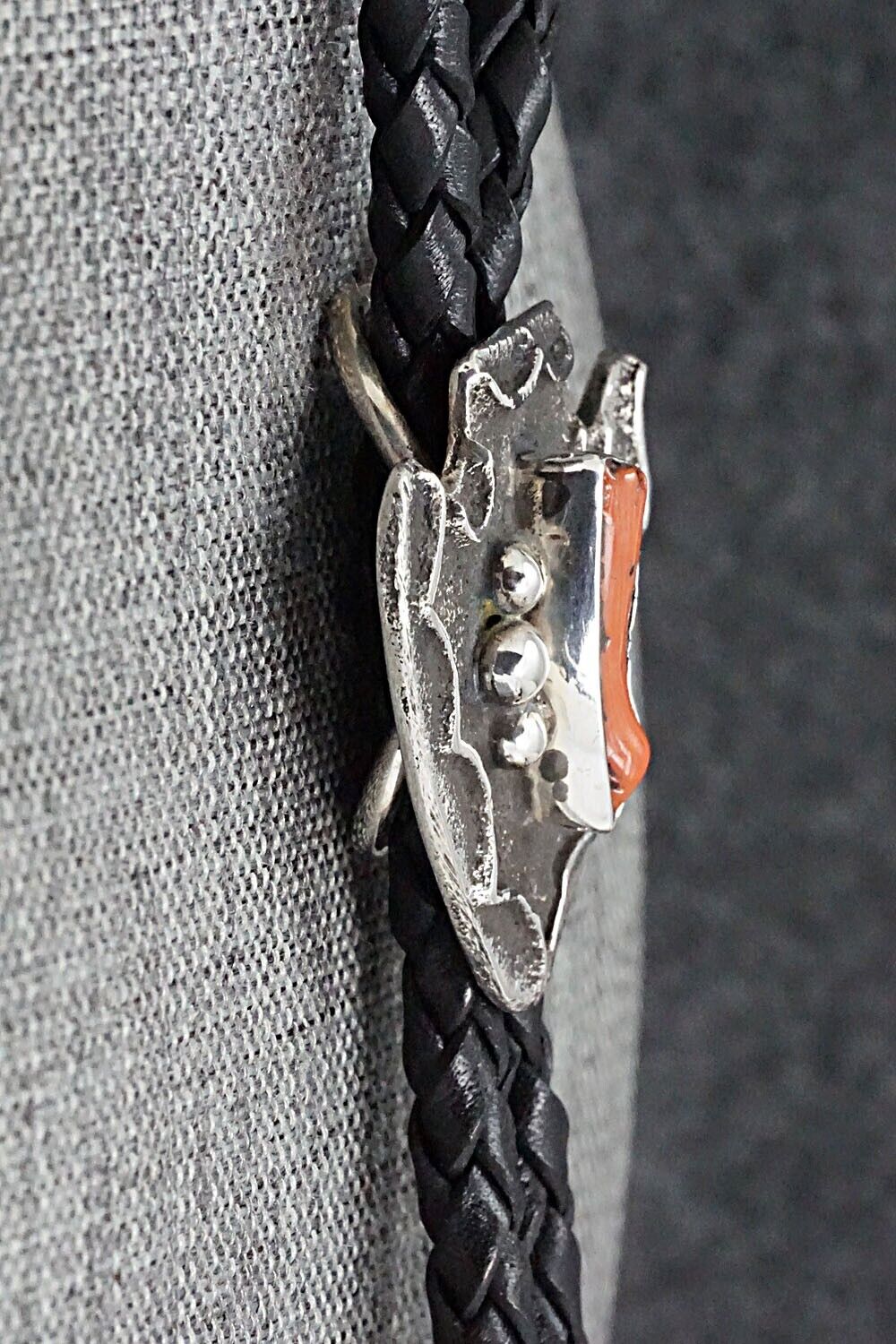 Coral & Sterling Silver Bolo Tie - Delbert Arviso