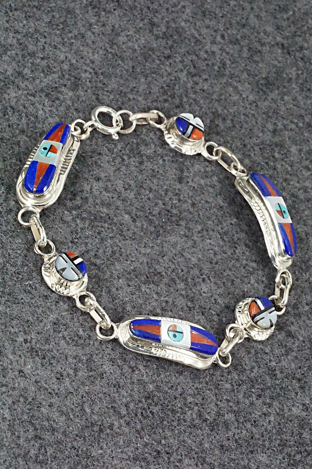Multi Stone & Sterling Silver Link Bracelet - Patty Edaakie