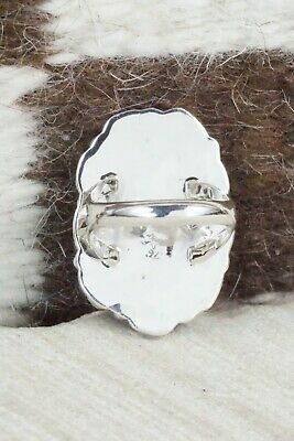 Turquoise & Coral Sterling Silver Ring - Roberta Begay - Size 5.75