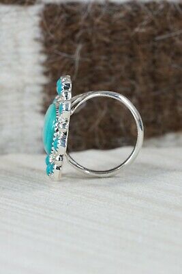 Navajo Turquoise and Sterling Silver Ring - Roberta Begay - Size 8.75