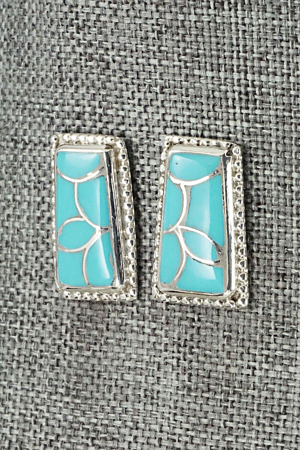 Turquoise & Sterling Silver Inlay Earrings - Karlena Seontewa