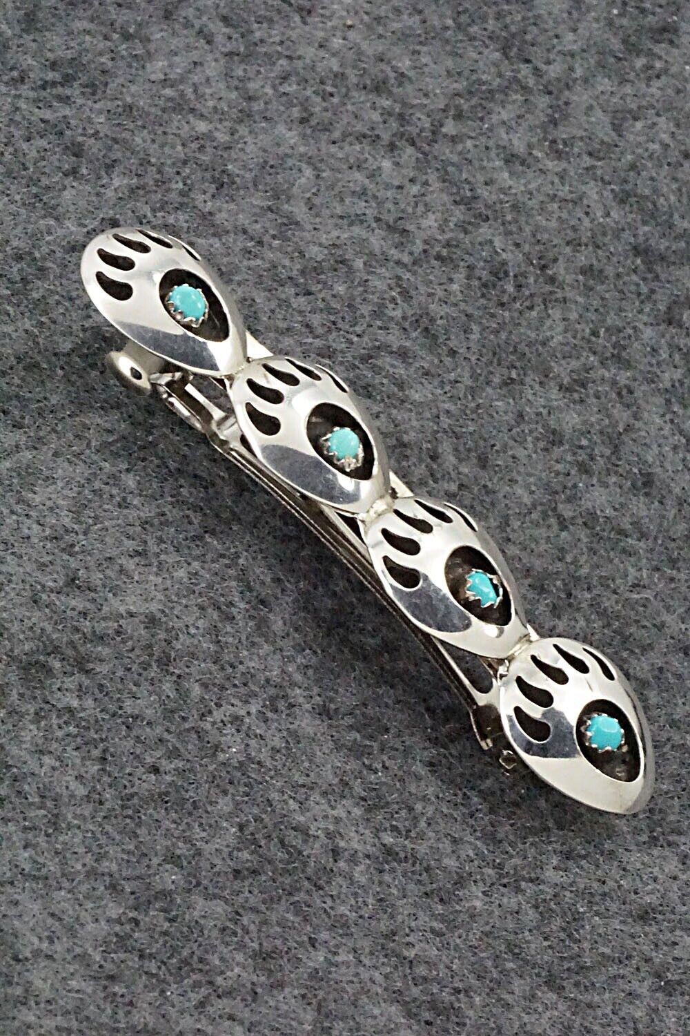 Turquoise & Sterling Silver Hair Barrette - Virginia Long