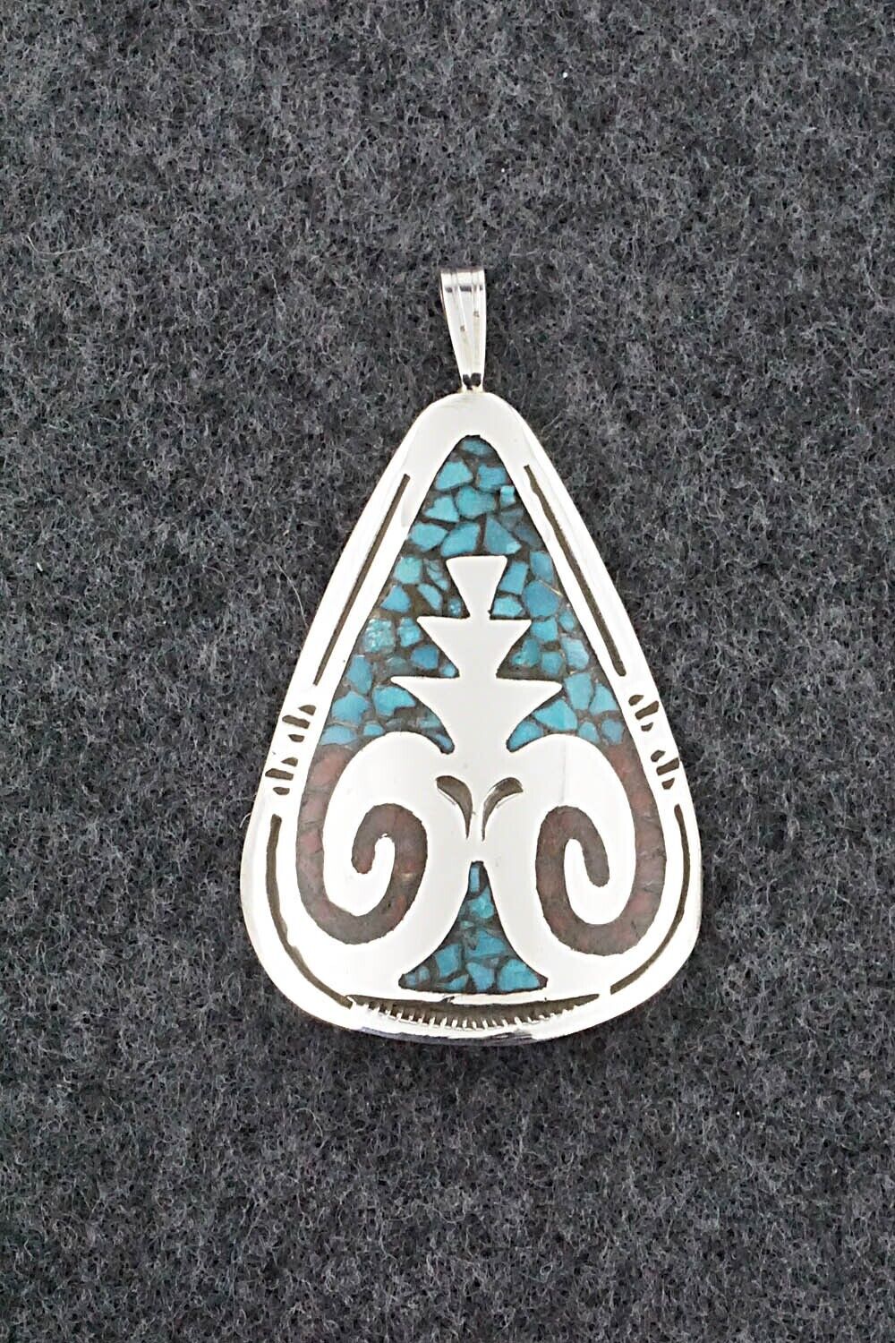 Turquoise, Coral and Sterling Silver Pendant - Jolene Yazzie