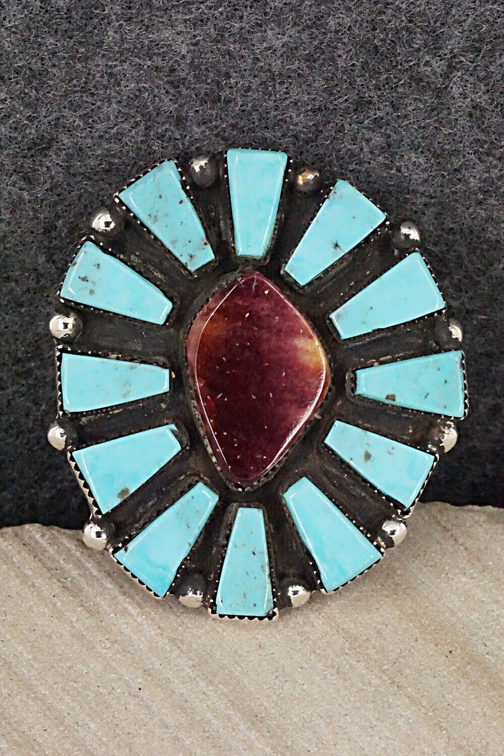 Turquoise, Spiny Oyster & Sterling Silver Ring - Selina Warner - Size 6