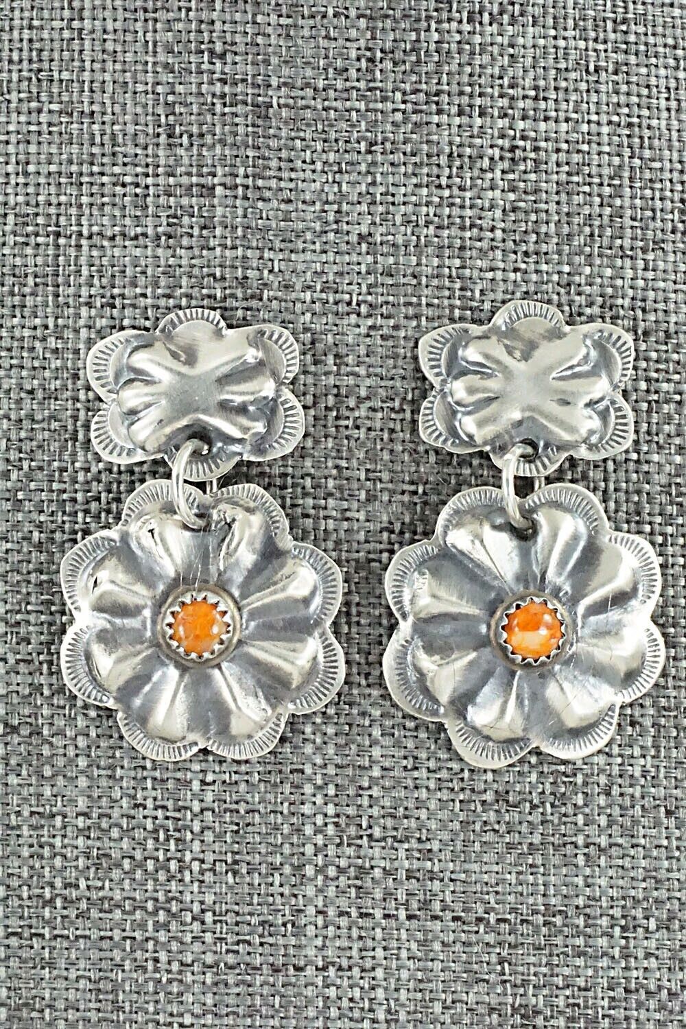 Spiny Oyster & Sterling Silver Earrings - Joan Begay