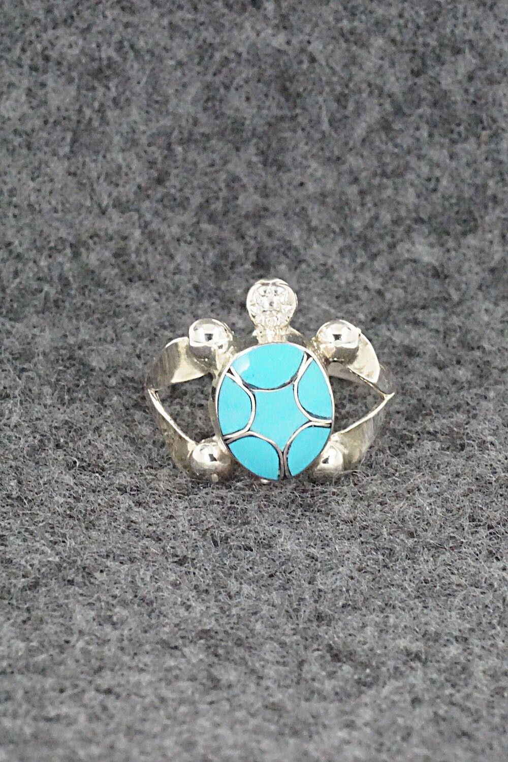 Turquoise & Sterling Silver Inlay Ring - Amielda Peynetsa - Size 6