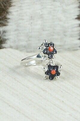 Jet & Coral Sterling Silver Ring - Tamara Pinto - Size 8