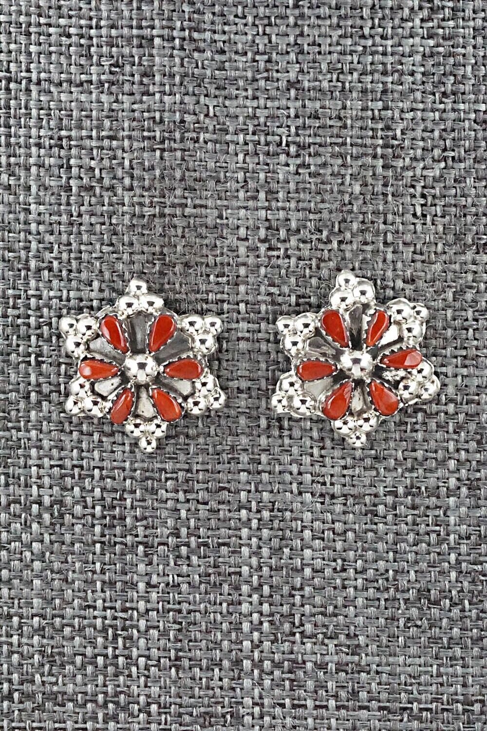 Coral & Sterling Silver Earrings - Alice Mutte