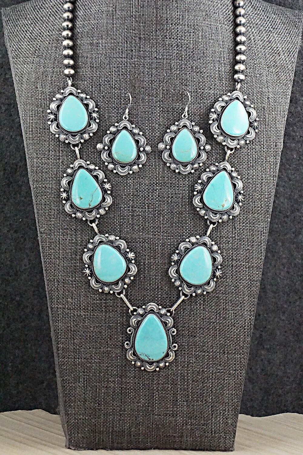 Turquoise & Sterling Silver Necklace and Earrings Set - Derrick Gordon