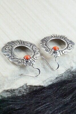 Navajo Coral & Sterling Silver Earrings - Richard Singer