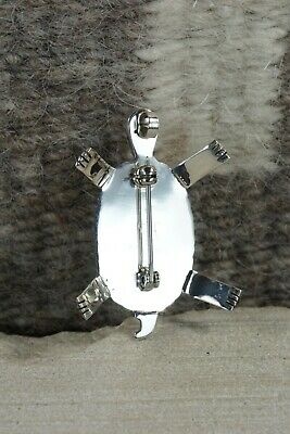 Zuni Inlay Turquoise, Mother of Pearl and Coral Turtle Pendant - Wayne Haloo