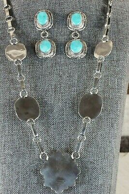 Navajo Turquoise & Sterling Silver Necklace and Earrings - Will Denetdale - High Lonesome Trading