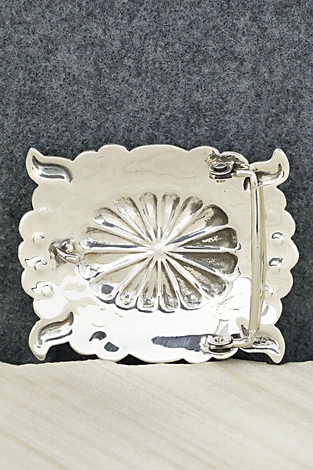 Turquoise, Coral & Sterling Silver Belt Buckle - Wallace Yazzie, Jr.