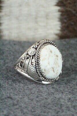 White Buffalo & Sterling Silver Ring - Leonard Spencer - Size 12 - High Lonesome Trading