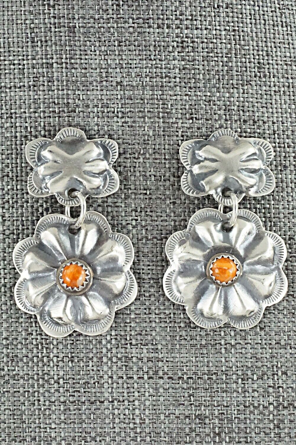 Spiny Oyster & Sterling Silver Earrings - Joan Begay