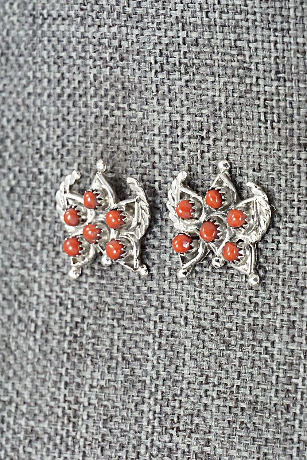 Coral & Sterling Silver Earrings - Wayne Johnson