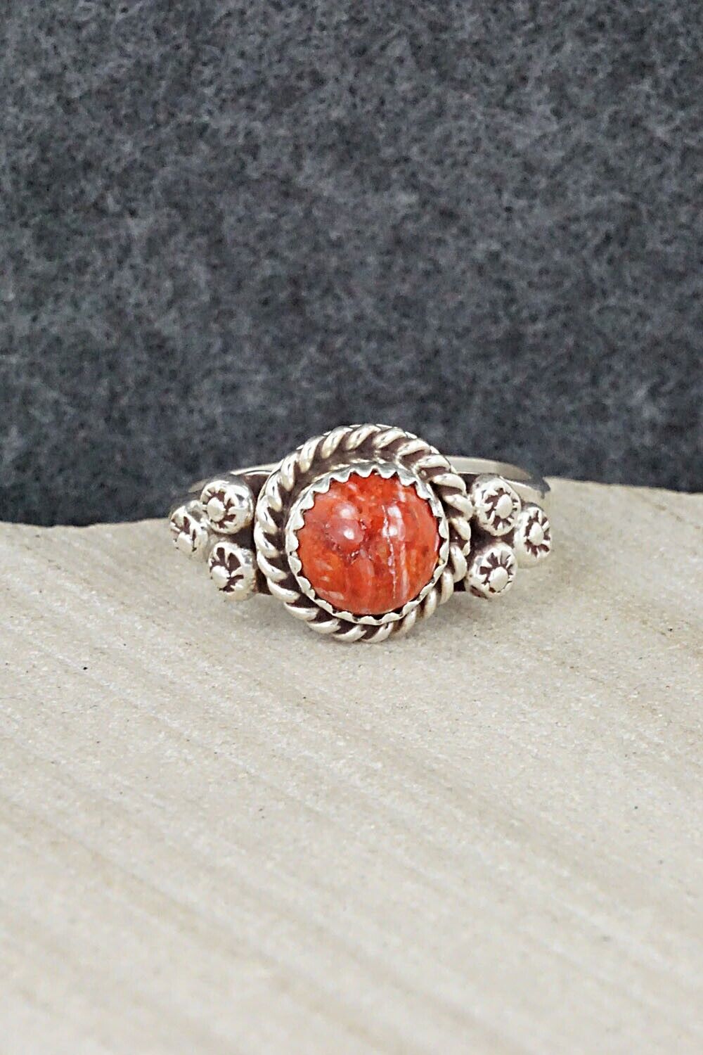 Spiny Oyster & Sterling Silver Ring - Freda Martinez - Size 8.25