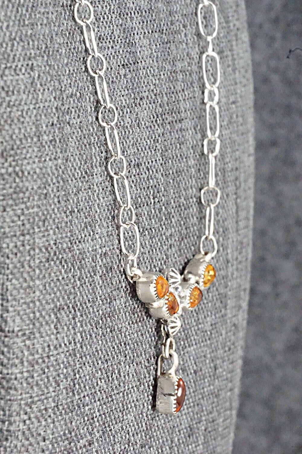 Amber & Sterling Silver Necklace - Loretta Smith