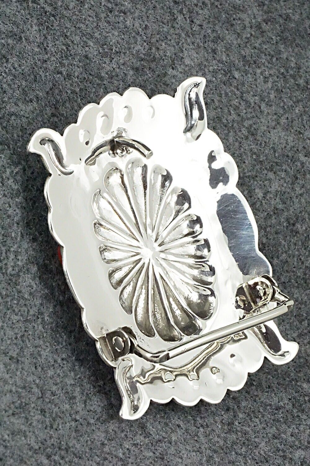 Turquoise, Coral & Sterling Silver Belt Buckle - Wallace Yazzie, Jr.