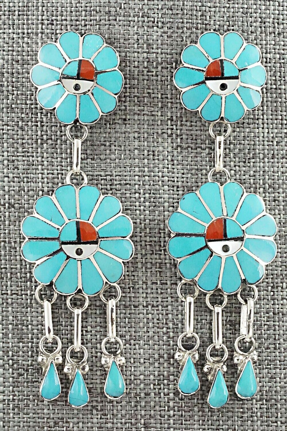 Multi Stone & Sterling Silver Inlay Earrings - Burdian Soseeah