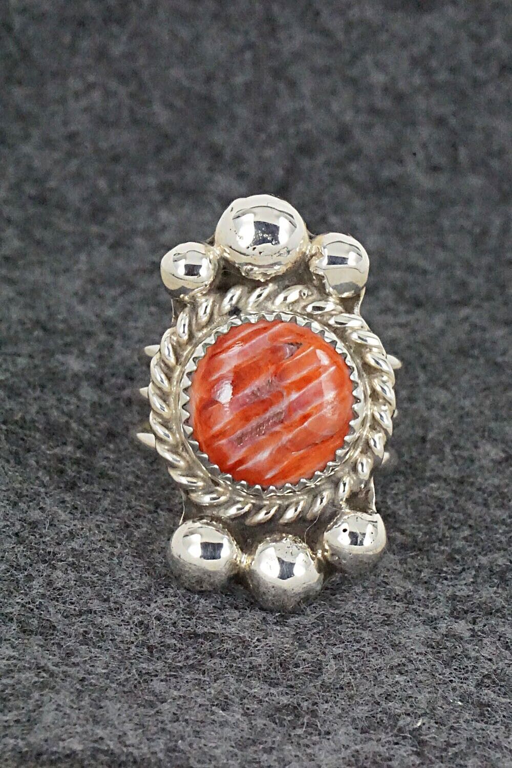 Spiny Oyster and Sterling Silver Ring - Ray Nez - Size 8