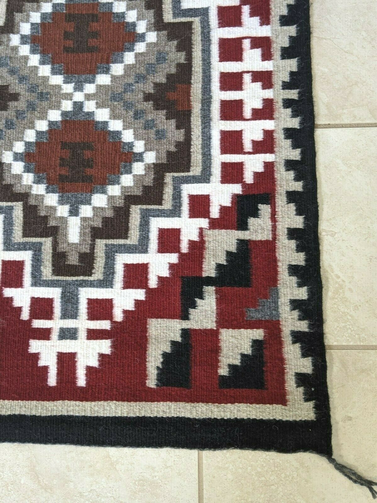 Navajo Handwoven Two Grey Hills Rug - 3ft x 2ft - Carmen Shone