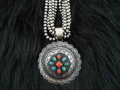 Navajo Silver & Spiny Oyster Necklace & Pendant - High Lonesome Trading
