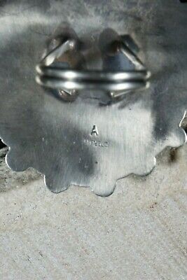 Navajo Turquoise, Coral and Silver Ring - Annie Chapo - Size 10.5 - High Lonesome Trading