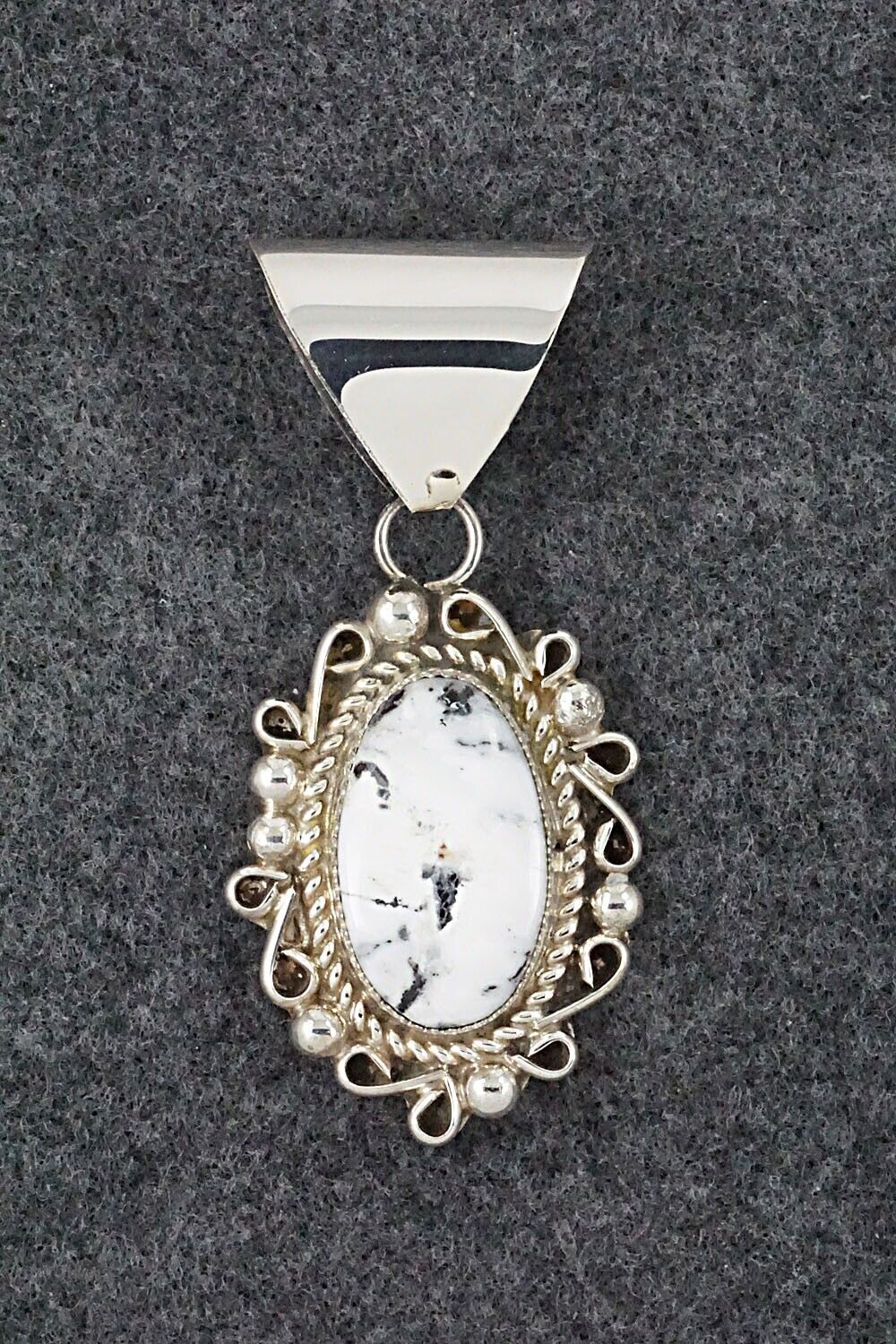 White Buffalo & Sterling Silver Pendant - Donavan Nez