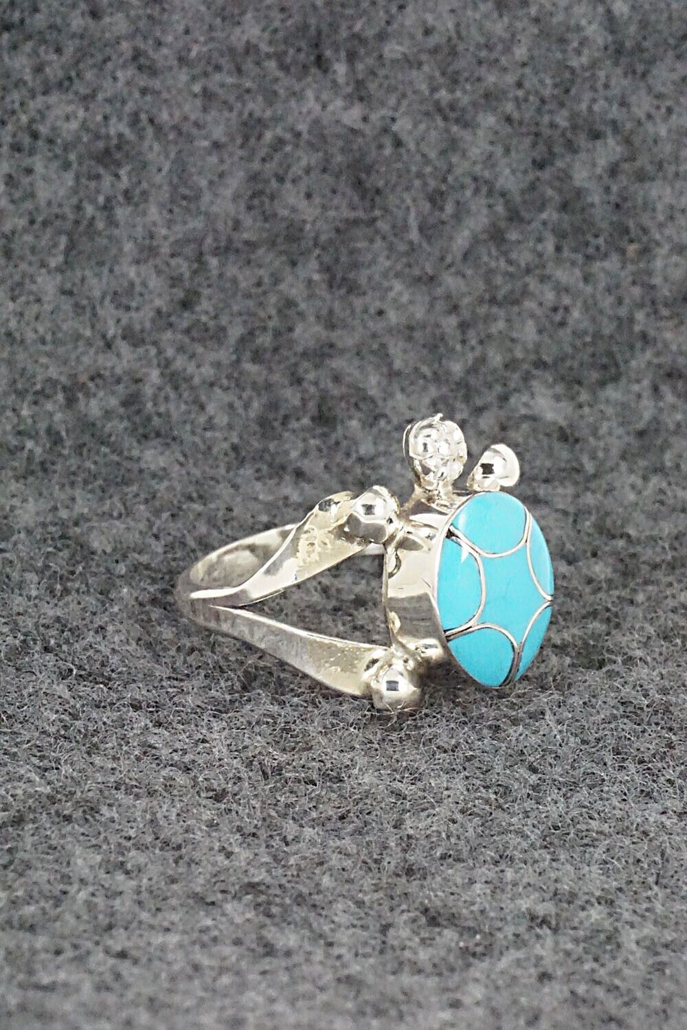 Turquoise & Sterling Silver Inlay Ring - Amielda Peynetsa - Size 5.5