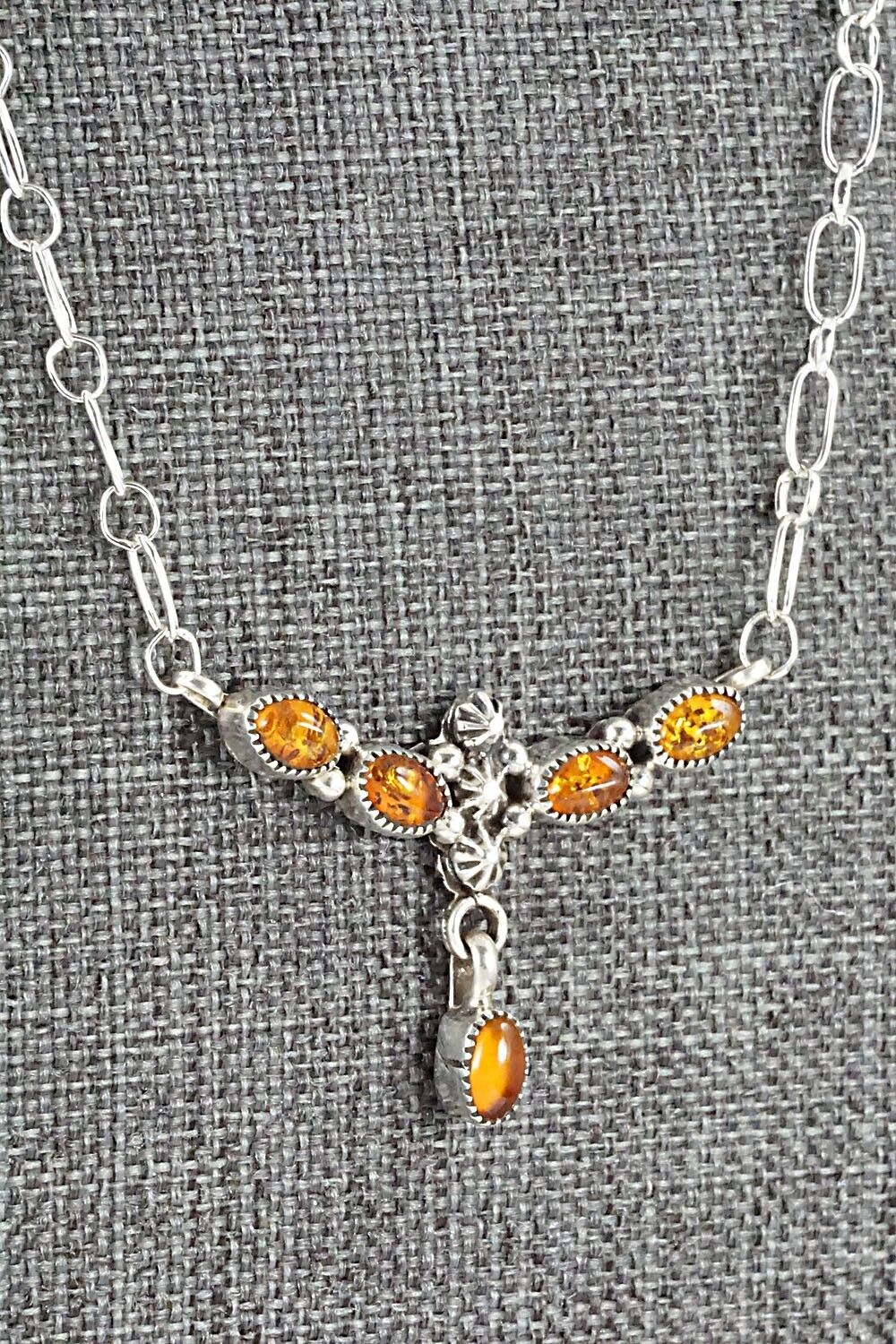 Amber & Sterling Silver Necklace - Loretta Smith