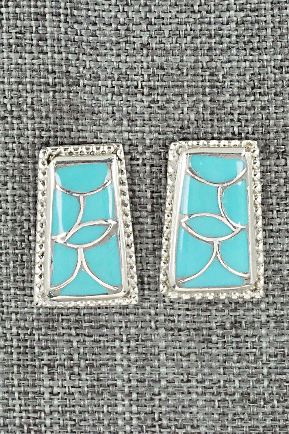 Turquoise & Sterling Silver Inlay Earrings - Karlena Seontewa