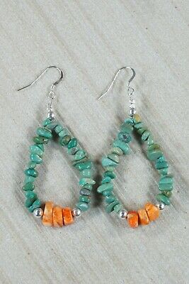 Navajo Turquoise, Spiny Oyster and Sterling Silver Earrings - Native American - High Lonesome Trading
