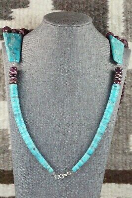 Turquoise, Spiny Oyster & Sterling Silver Necklace - Lupe Lovato