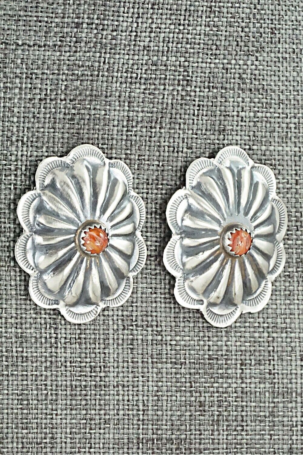 Spiny Oyster & Sterling Silver Earrings - Joan Begay
