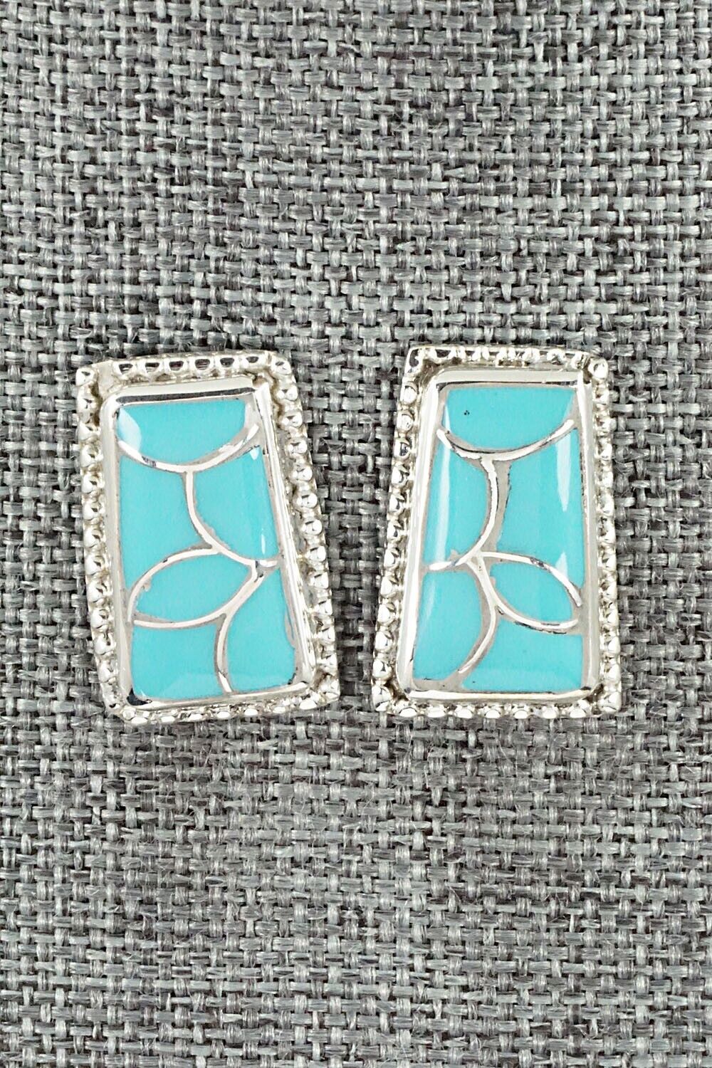 Turquoise & Sterling Silver Inlay Earrings - Karlena Seontewa