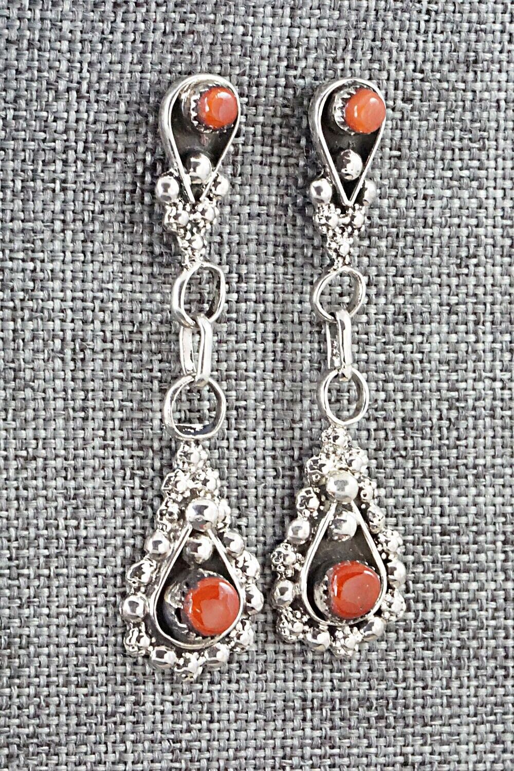 Coral & Sterling Silver Earrings - Verdie Booqua