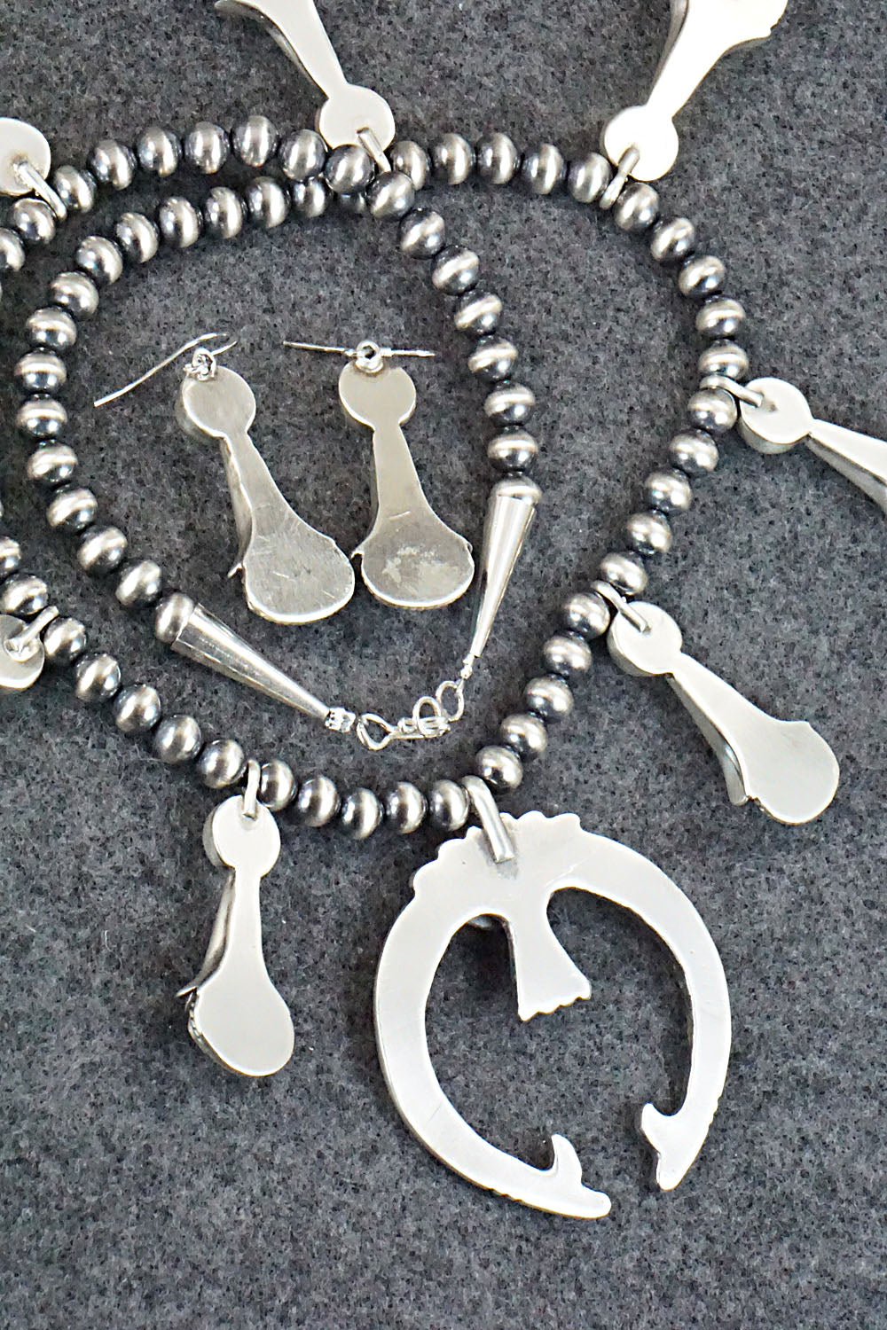 Turquoise & Sterling Silver Squash Blossom Necklace and Earrings - Derrick Gordon Jr.