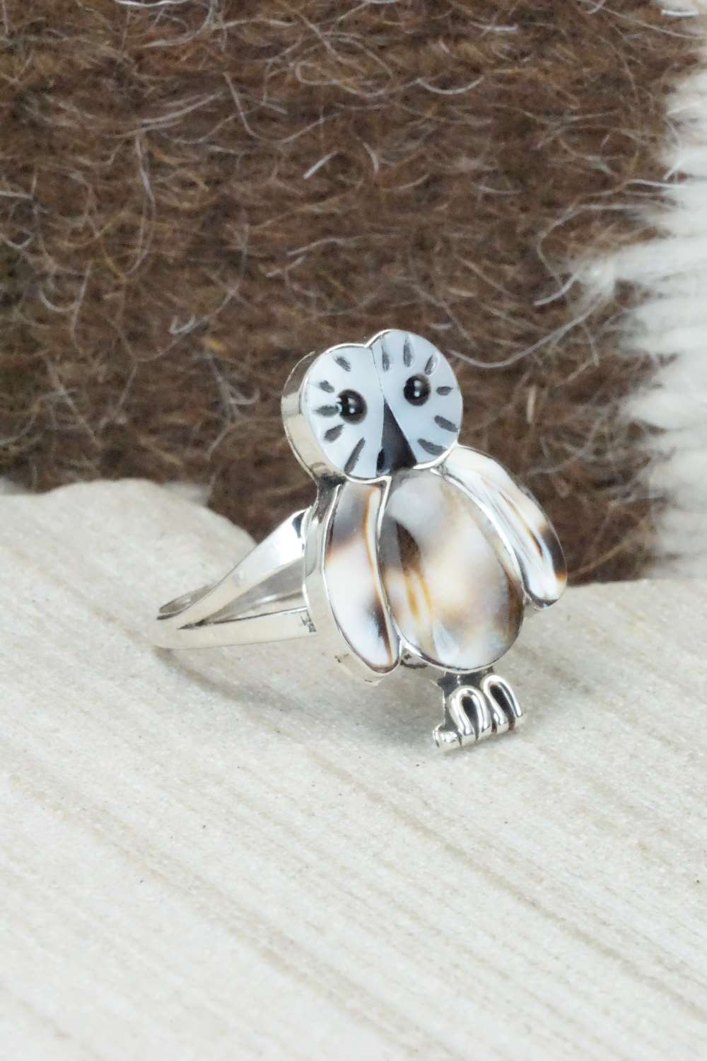 Mother of Pearl & Sterling Silver Ring - Reginda Kallestewa - Size 7.75