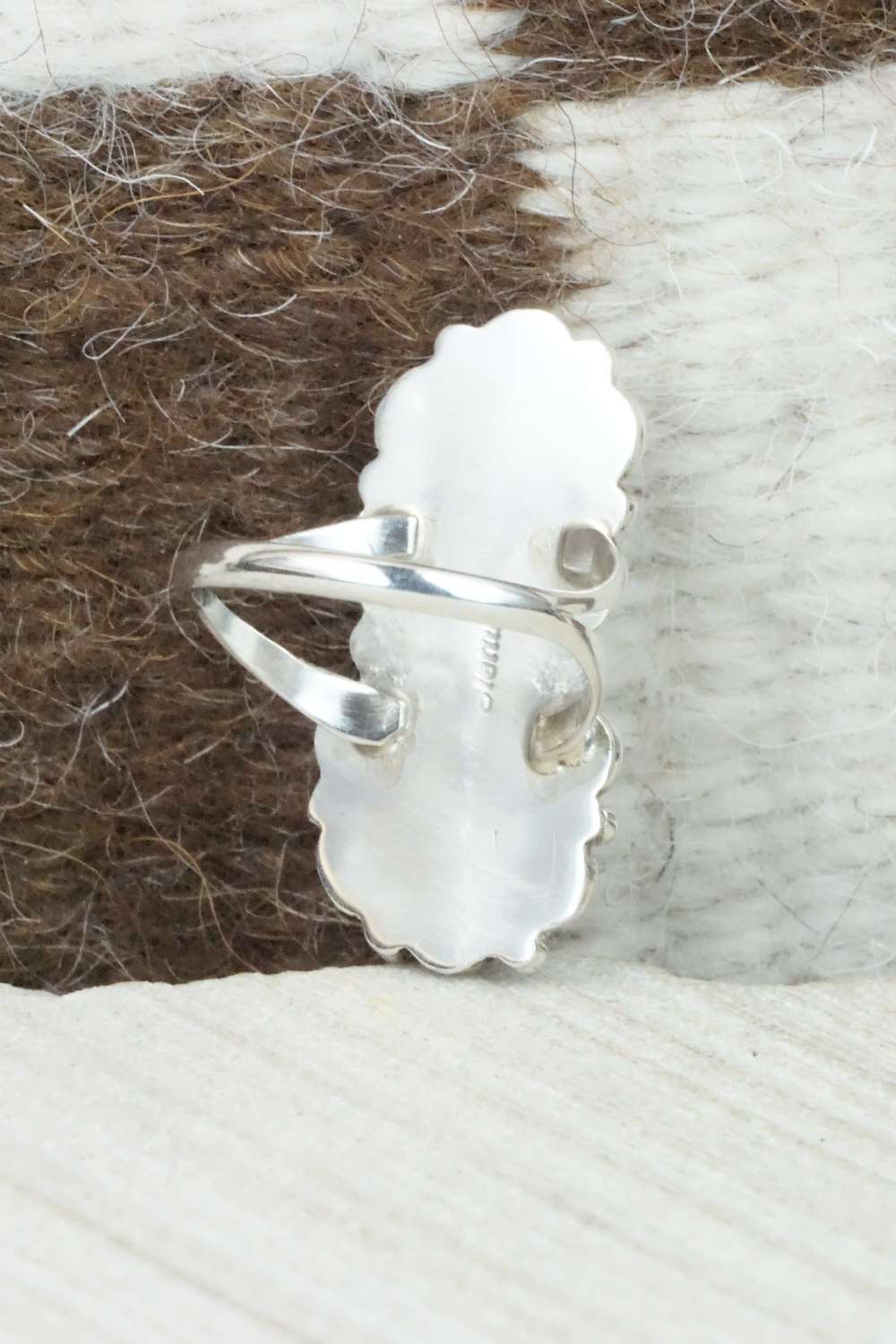 Turquoise, Coral & Sterling Silver Ring - Freida Martinez - Size 6.75