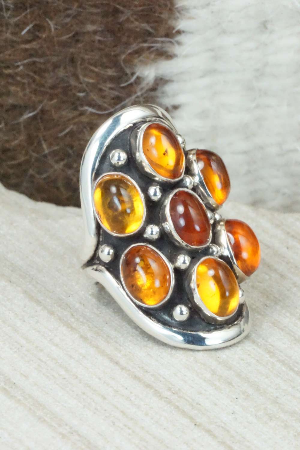 Amber & Sterling Silver Ring - Patrick Smith - Size 4.75