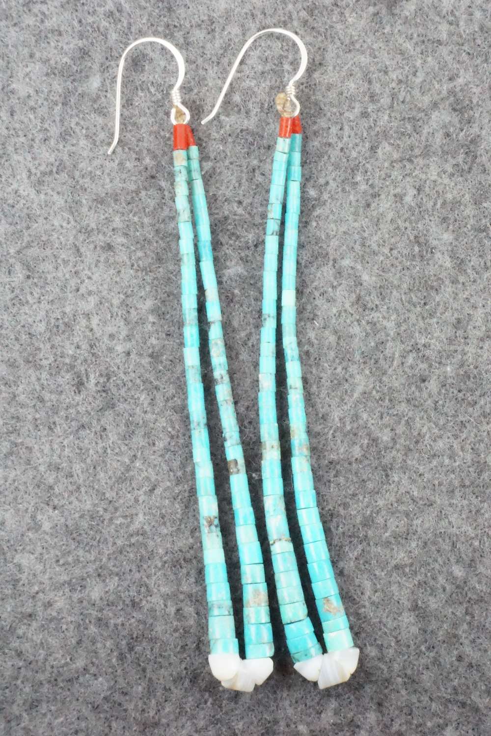 Turquoise, Coral & Sterling Silver Earrings - Alex Tsethlikai