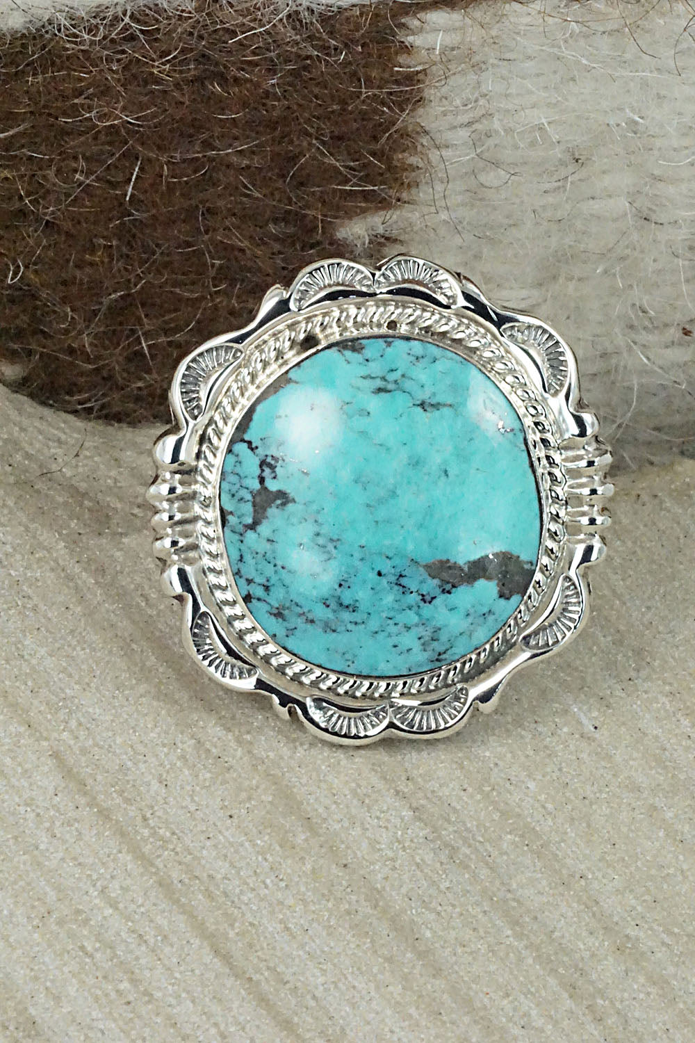 Turquoise And Sterling Silver Ring - Bucky Belin - Size 8.25 – High 