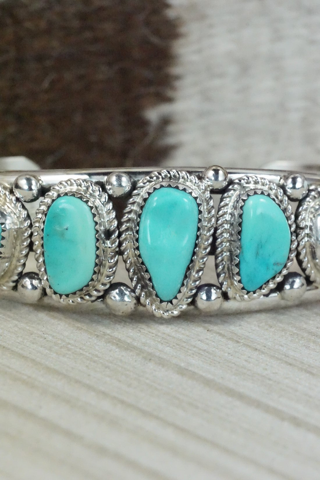 Turquoise & Sterling Silver Bracelet - Leslie Nez